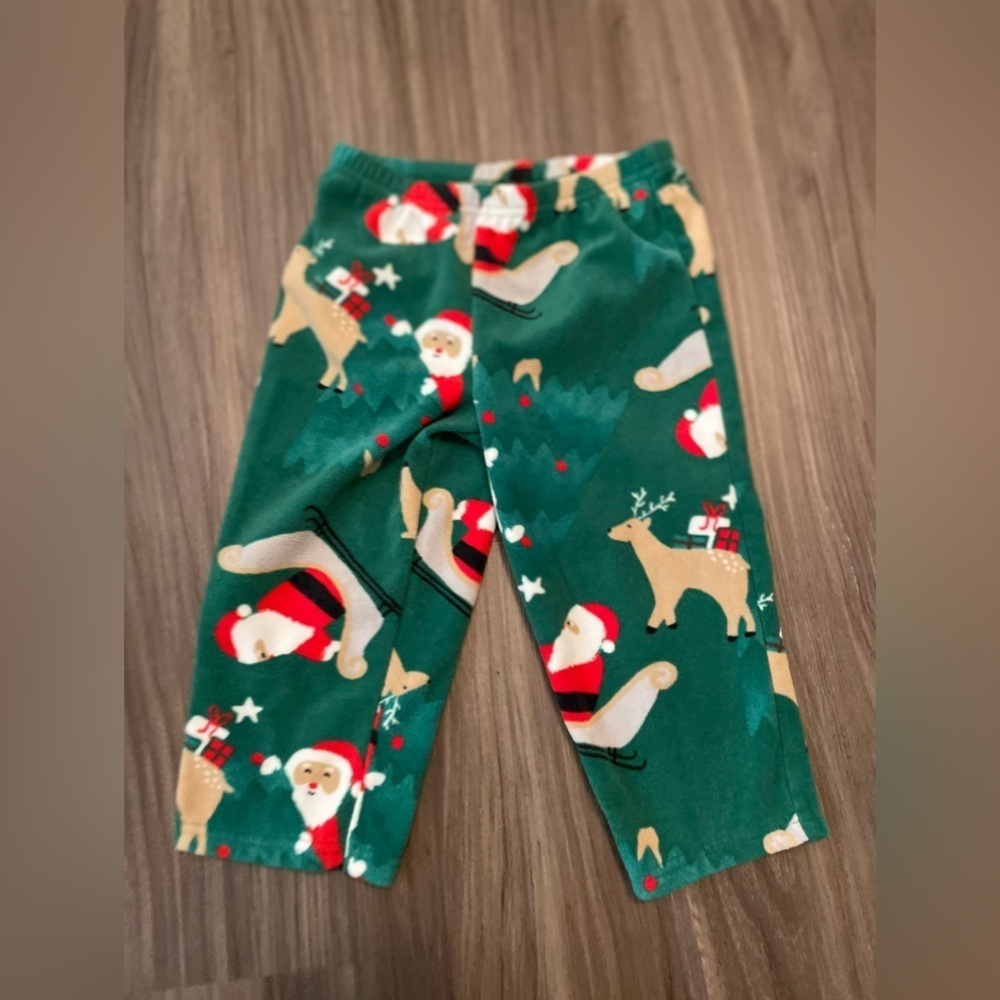 Carters fleece Santa Squad Red and Green Pajama Set size 24 months - Picture 5 of 6